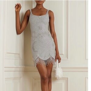 Clio Peppiatt Charms Silver Beaded Fringe Mini Dress Size S